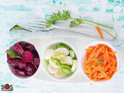 Salade composée aux betteraves, carottes et poireaux