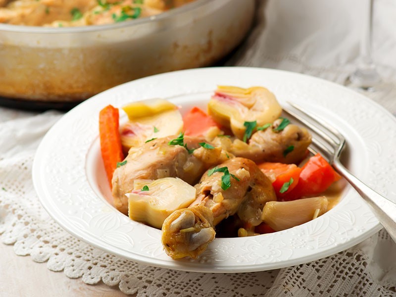 Coq au vin al vino bianco