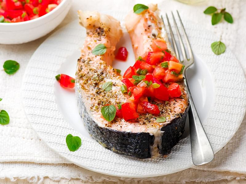 Grilled Salmon Steaks with an Oregano Salsa