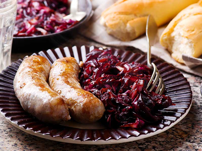 Sausage with Caramelized Radicchio and Onions