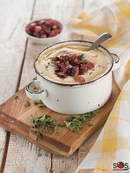 Potage de panais et pommes de terre rôtis