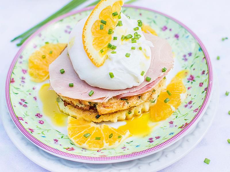 Poached Eggs and Smoked Ham in an Orange Sauce