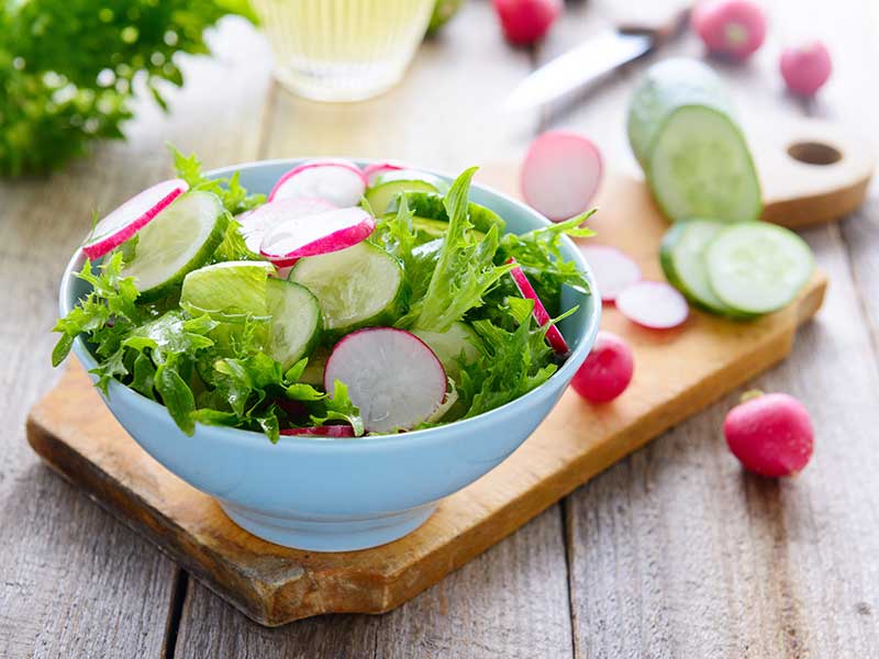 Lettuce Salad with Cucumbers and Radishes