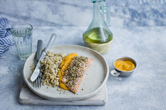 Salmon with Herbs and Squash Purée