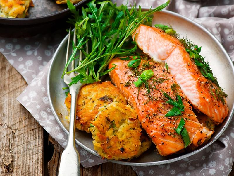 Dill Salmon with Potato Patties